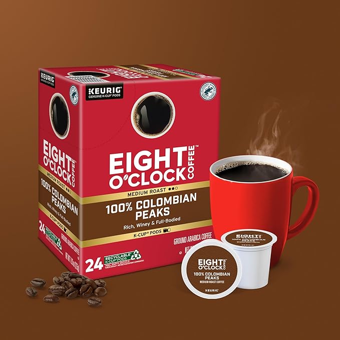 Eight O'Clock Coffee Colombian Peaks Single-Serve Keurig K-Cup Pods, Medium Roast Coffee Pods, 96 Count
