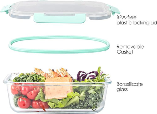 10 Pack Glass Storage Containers For Food, Airtight Meal Prep Containers with Lids Leak-proof, Glass Lunch Boxes Microwave, Freezer & Dishwasher Safe (34oz & 12oz)