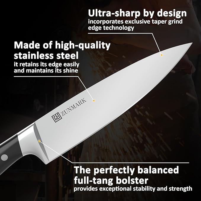 Kitchen Knife Set, Professional 13 Piece Knife Set with Block and Sharpener, Sharp Chef Knife Set, Ideal for Home and Restaurants, Elegant Black