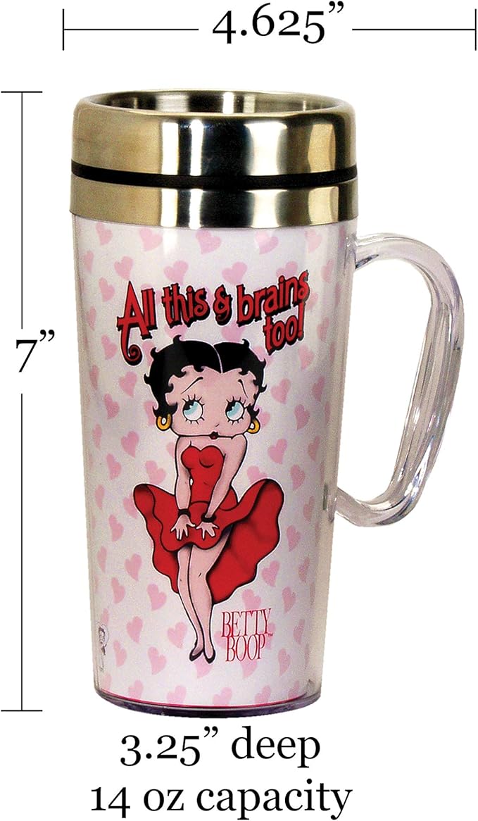 Spoontiques - Insulated Travel Mug - Betty Boop Brains Coffee Cup - Coffee Lovers Gift - Funny Coffee Mug - 15 oz - White