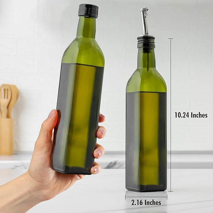 Zulay Kitchen Olive Oil Dispenser Bottle – 17oz Glass Oil Container with Spout, Funnel & Pourer – Dark Brown