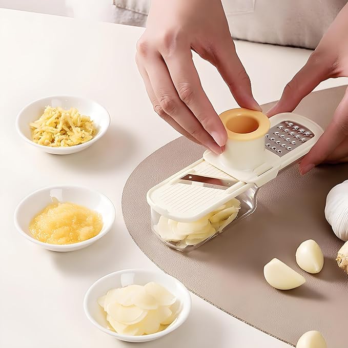 Mini Garlic Slicer Multi-Functional Mandoline Slicer Veggie Garlic Ginger Grinder Vegetable Mandoline Cutter Veggie Shredder with Container (Green)