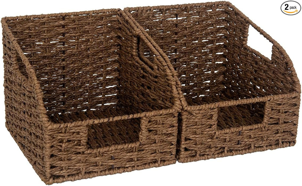StorageWorks Wicker Baskets for Organizing, Pantry Organizers and Storage, Round Paper Rope Storage Basket for Pantry Shelves, Kitchen Counter, Brown, 2 Pack