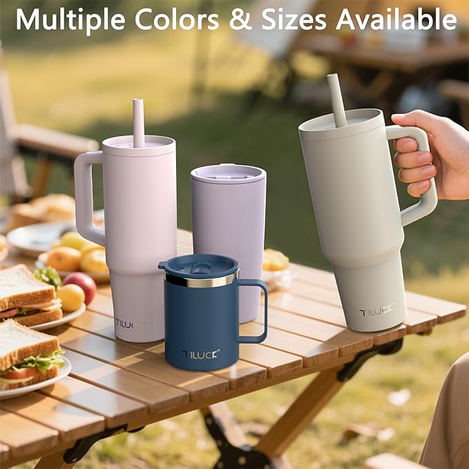 TILUCK 30 oz Tumbler with Handle, Vacuum Insulated Stainless Steel Travel Mug with 100% Leak-Proof Silicone Straw Lid, Cupholder Friendly Water Bottle(RotatingRainbow, 30oz)
