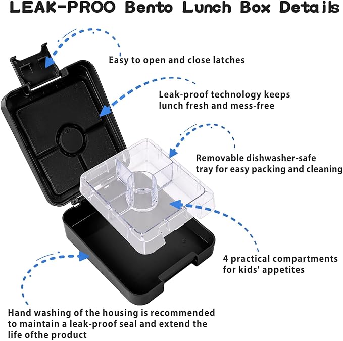 Bento Lunch Box Set for Kids with 10oz Soup Thermo, Leak-Proof Lunch Containers with 4 Compartment, Kids Thermo Hot Food Jar and Insulated Lunch Bag for Kid to School,BPA-Free(Black-Game Console)