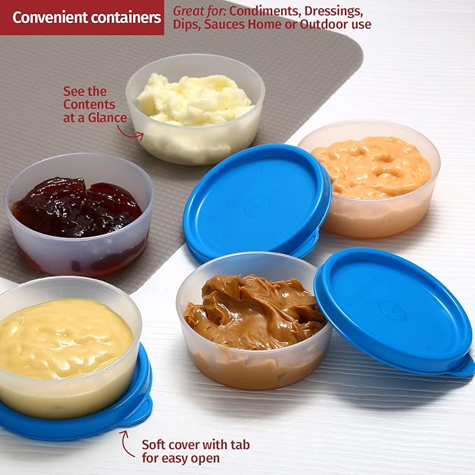 Condiment Cups Containers with Lids- 8 pk. 2.3 oz.Salad Dressing Container to go Small Food Storage Containers with Lids- Sauce Cups Leak proof Reusable Plastic BPA free for Lunch Box Picnic Travel