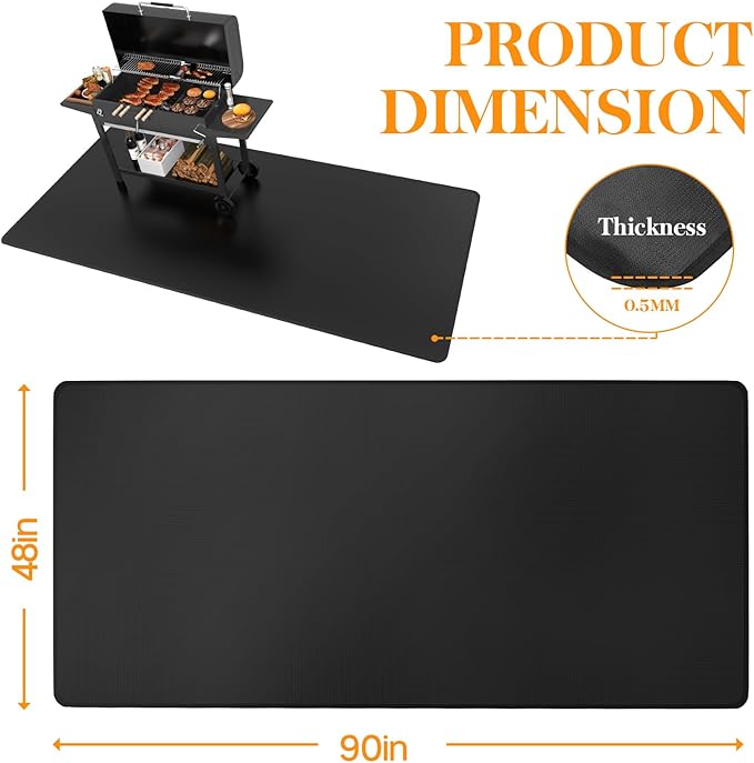 90 x 48 in Extra Large Under Grill Mats for Outdoor Grill - Double-Sided Fireproof Fireplace/Fire Pit Mat to Protect Floors, Deck, Patio, Lawn - Oil-Proof Waterproof Easy to Clean BBQ Mats