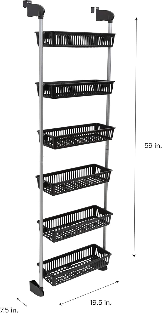 Neu Home Over the Door 6-Basket Hanging Storage Unit with Hooks, black (NH-17716)