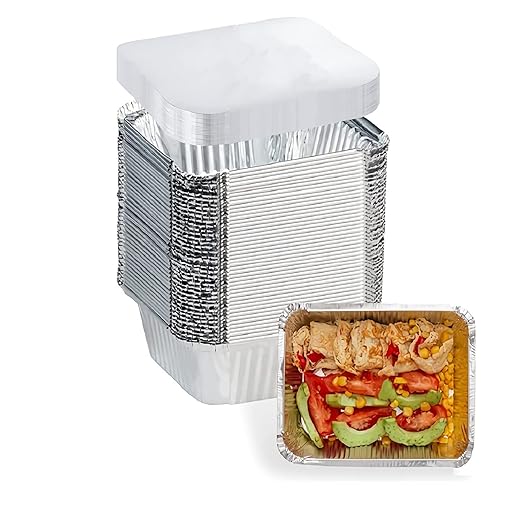 1 Lb Small Aluminum Pans with Lids(40 Pack - 5"×4") Tin Foil Pans Disposable Cookware- Cardboard Lids, for Cooking Baking Party Meal,Takeout Trays - To Go Disposable Food Container