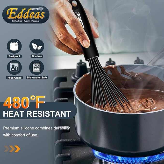 Silicone whisk, Non scratch coated whisk for cooking 7+9+11inch whisks and 3pcs 5+6+7inch 304 stainless steel small whisks, Suitable for Beating, Blending, great for cooking and baking.