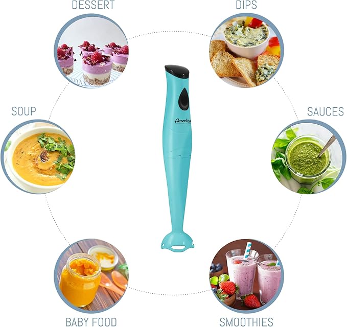 Elite Gourmet EHB-2425BL Aqua Electric Immersion Hand Blender, 150 Watts, For Soups, Sauces, Baby Food, Blue