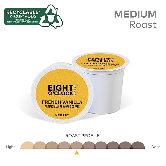 Eight O'Clock Coffee French Vanilla, Single-Serve Coffee K-Cup Pods, Medium Roast, 60 Count