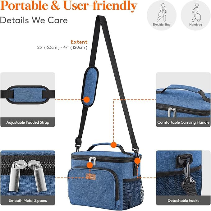 Lifewit Reusable Insulated Lunch Bag for Men, Lunch Box Women, Portable Cooler Freezable Soft Lunchbox Leakproof with Adjustable Shoulder Strap for Adult for Work Picnic or Travel, Blue 15L, 24-Can