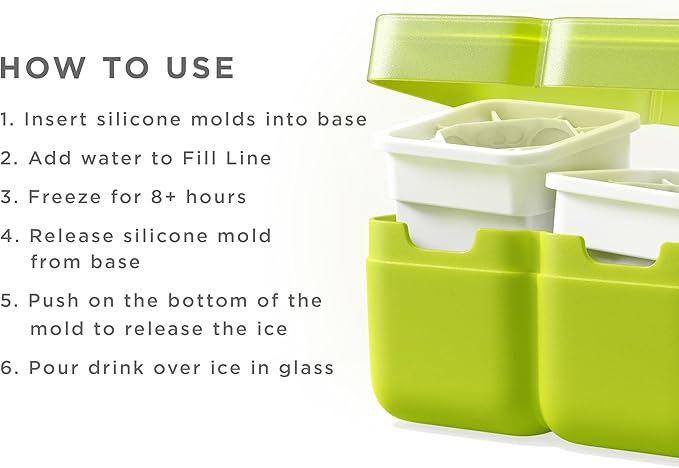 ZOKU Set of 2 Silicone Ice Molds, Deco - Large Ice Cube Molds with Flower Pattern for Craft Cocktails, Keep Drinks Colder Longer with Less Dilution, Easy-Release, BPA-Free