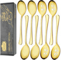 8 Piece Stainless Steel Serving Spoon Set - 4 Large, 4 Slotted,Dishwasher Safe,10-Inch,Gold, for Parties/Kitchen/Buffet/Catering