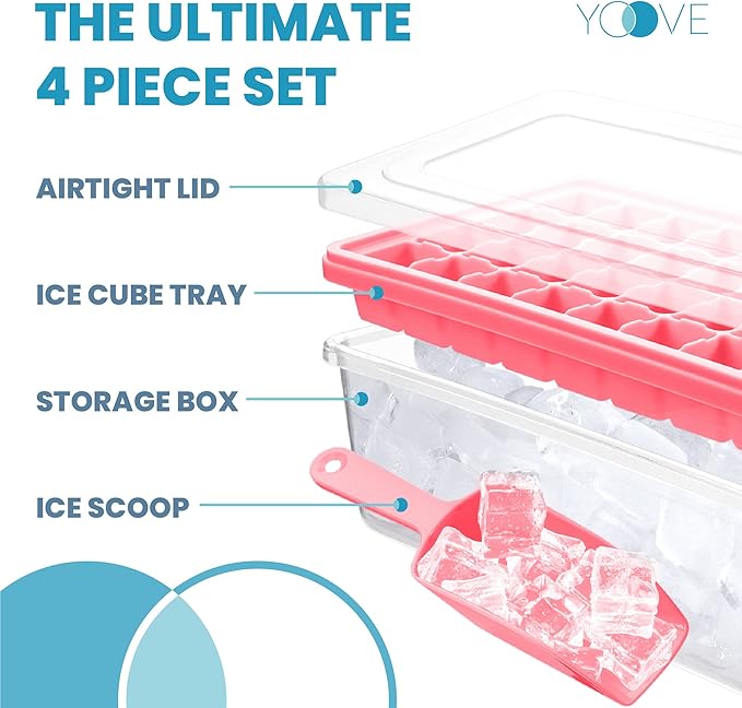 Ice Cube Tray With Lid & Bin | BPA Free Silicone Ice Cube Tray With Lid, Container & Tong | Stackable 36 Nugget Ice Tray for Freezer With Easy Release for Cocktails & Whisky,36 Mini Cubes