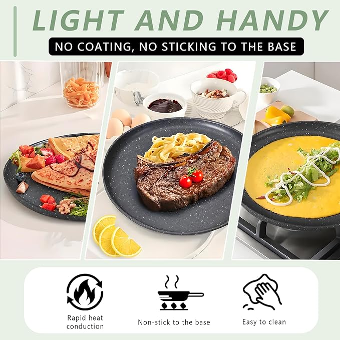Crepe Pan, 9.5 Inch Griddle Pan, Nonstick Flat Skillet Dosa Tawa Comales Para Tortillas Pancake Pans, Nonstick Crepe Pans for All Stoves (9.5 Inch)