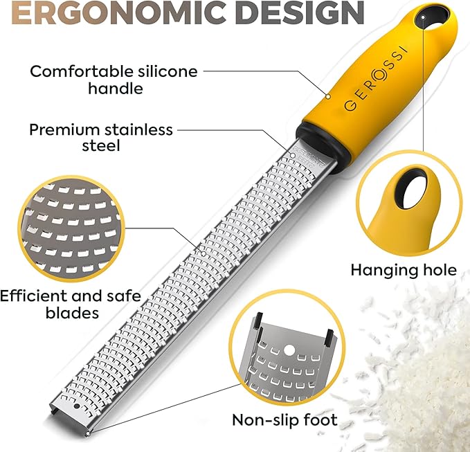 Stainless Steel Cheese and Citrus Zester Grater w/Extra Sharp Blade - Perfect for Lemons, Parmesan, Garlic, Chocolate - Spice Up any Kitchen Dish in Seconds with Your Premium Hand Held Shredder