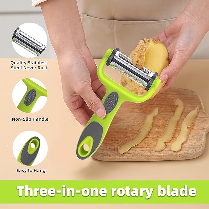 Razor-Sharp 4 In 1 Veggie Peelers For Kitchen Potato Peeler,2PCS I&Y Peeler For Peeling-Slicing-Shredding-Julienning-Excising,Vegetable Peeler With Rotary Stainless Blade& Non-Slip Handle
