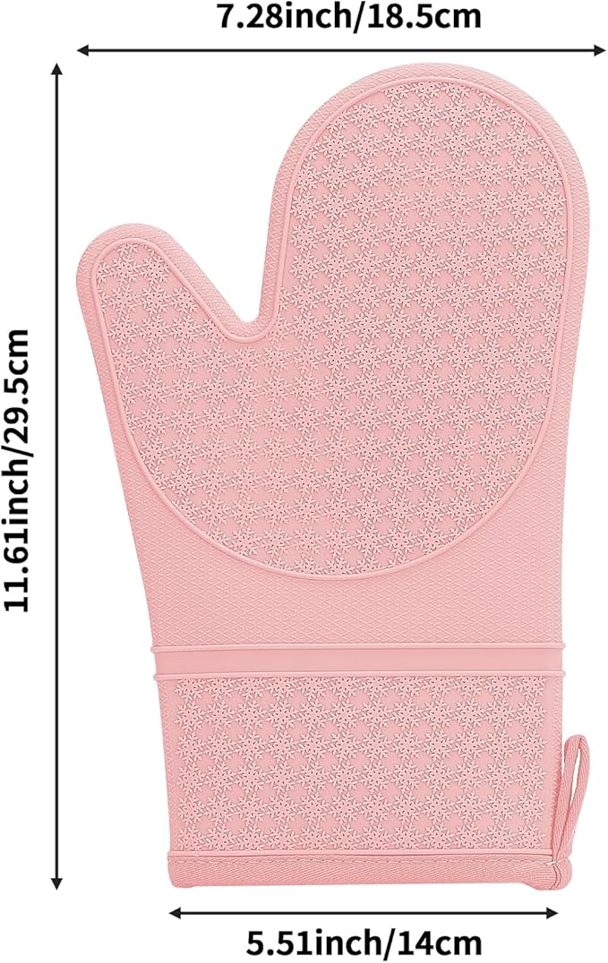 Hovico Silicone Oven Mitts, Heat Resistant 500F Kitchen Mitts 2PCS, 11.6" BPA-Free Soft Baking Gloves, Non-Slip Grip Oven Gloves with Soft Cotton Lining for Kitchen Cooking Baking BBQ - Pink