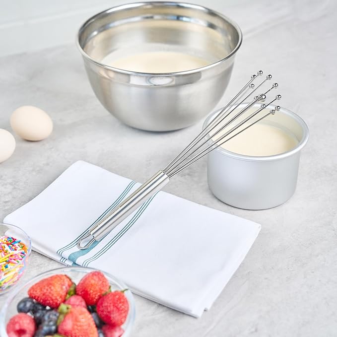 Restaurantware-German Standard 10.6 Inch Ball Whisks, 6 Dishwashable Kitchen Whisks - Ergonomic Handle, Durable, Stainless Steel Manual Egg Beater, Suitable For Whisking, Stirring, Mixing, Beating