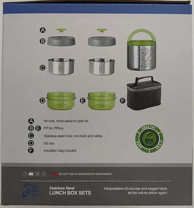 Lille Home Portable Insulated Lunch Box Set with Stainless Steel Cutlery, vacuum lunch box, to Keep Food Warm or Cool, Two Containers for Fruits and Sauces, Durable and Leak-Proof(GREY)