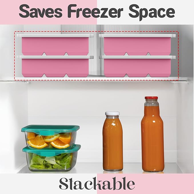 KitchFort Large Silicone Ice Cube Tray (3-Pack), Easy Release 2" Big Ice Cubes - Cocktail, Whiskey Ice Cubes Mold - Ice Trays for Freezer with Lid - Stackable Silicone Ice Tray - Pink