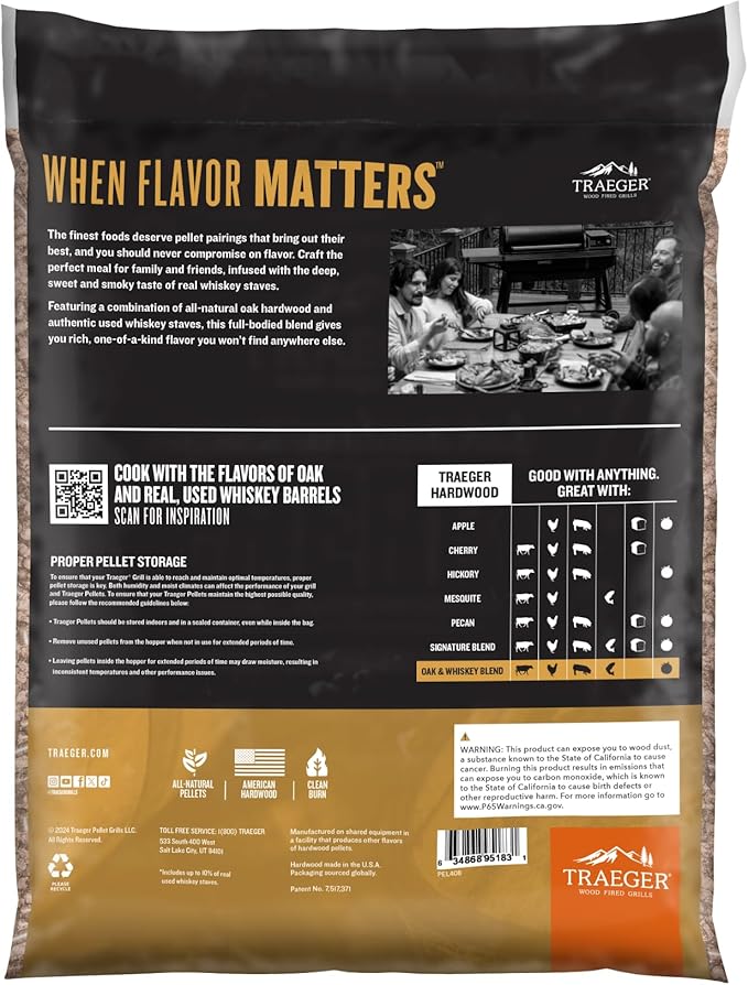 Traeger Grills Oak & Whiskey Blend 100% All-Natural Wood Pellets for Smokers and Pellet Grills, BBQ, Bake, Roast, and Grill, 18 lb. Bag (Pack of 2)