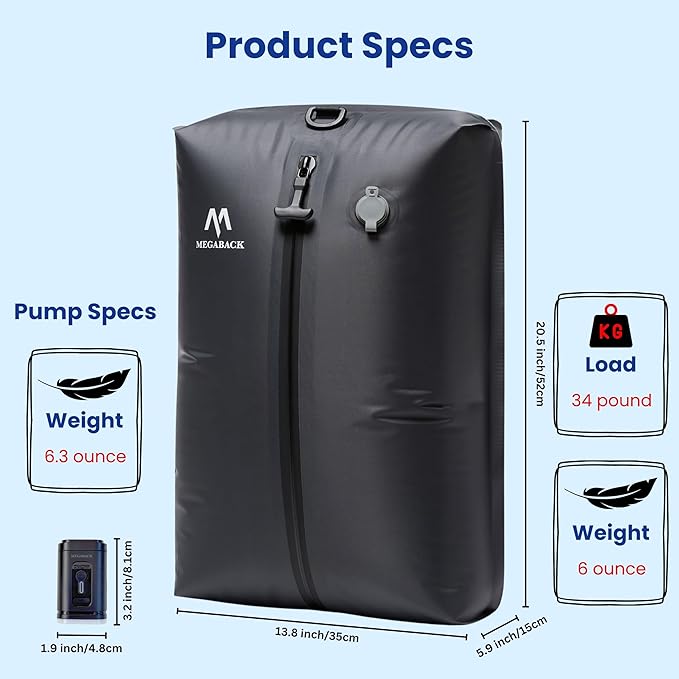 Vacuum Bags for Travel, IP67 Reusable Vacuum Seal Bags for Clothing with Electric Pump, Vacuum Seal Packing cube for Suitcases, Backpack & Travel (2PC+Pump)