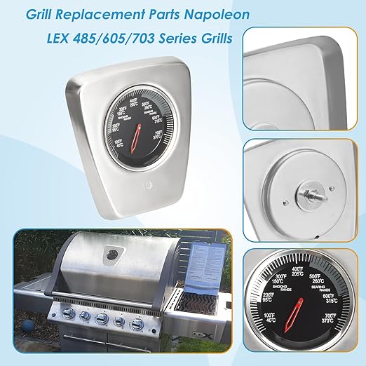 Grill Temperature for Napoleon LEX 485, LEX 605, LEX 730, Mirage 485 605 Series Grills, Built-in LEX 485 Temperature Gauge Replacement Parts for Napoleon Grill Accessories