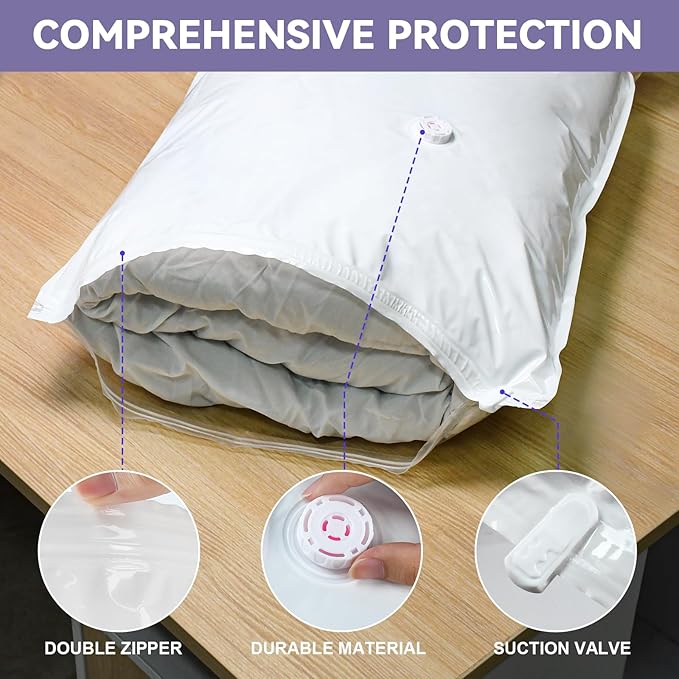 12 Pack Vacuum Storage Bags, Space Saver Bags, for Comforters and Blankets, Plush Toy, Vacuum Seal Bags for Clothing (3 Jumbo/3 Large/3 Medium/3 Small) Vacuum Bags with Pump Electric