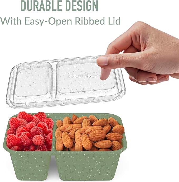 Bentgo Prep - 2-Compartment Snack Containers with Lids - Reusable, Microwaveable, Durable, PFAS & BPA-Free, Freezer, & Dishwasher-Safe Meal Prep Food Storage - 10 Trays & 10 Lids (Basil Glitter)