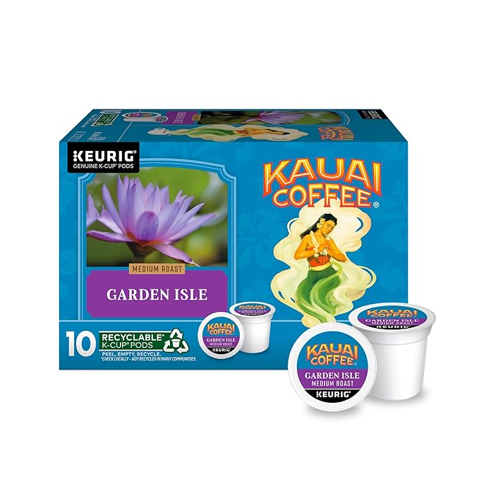 Kauai Coffee K-Cup Pods for Keurig Brewers – Arabica Coffee, 10% Hawaiian – Medium Roast, Bright Aroma With Light Floral Notes – Garden Isle, 1 Pack of 10 Single Serve K-Cups