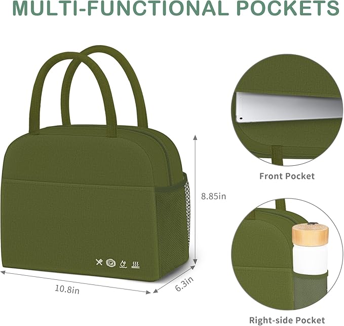 DALINDA Lunch Bag Lunch Box for Women Men Reusable Insulated Lunch Tote Bag High Capacity for Travel Work Picnic,army green