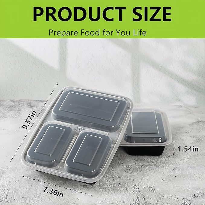 32oz Meal Prep Containers 3 Compartment Food Container with Lids 15 Pack, Durable Reusable Snack Box Containers, Microwaveable Food Storage Containers Lunch Containers for Women and Men