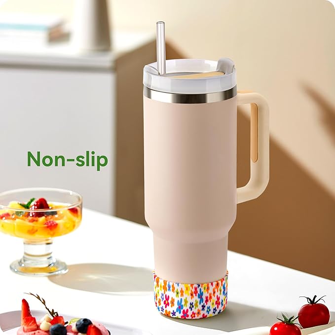 Silicone Boot for Stanley Quencher Tumbler 20/30/40 oz &IceFlow 20/30oz,Owala 24/40 oz Cup Cheetah Boot Sleeve 40oz Bottom Protector for Bottom Size 2.8-2.95" Cups & Bottles BPA-Free(White Leopard)
