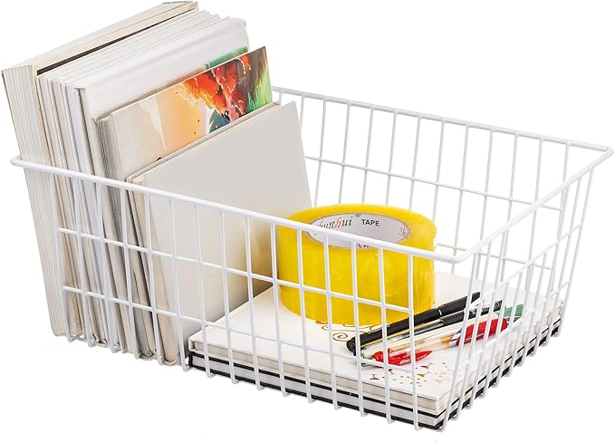iPEGTOP Wire Storage Freezer Baskets, Set of 6 Large 15.4" Farmhouse Organizer Storage Bins Fridge Basket Rack with Handles for Kitchen Cabinets, Pantry, Office, Bathroom Organization - White