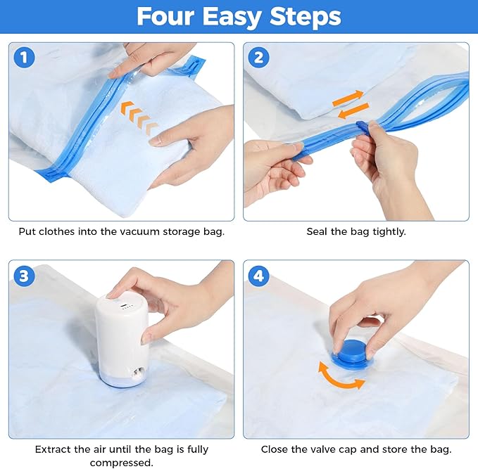 15 Pack Travel Vacuum Storage Bags with USB Electric Pump, Combo Space Saver Vacuum Seal Bags for Clothing Travel Vaccine Sealed Storage Bag for Comforters Blankets Clothes Suitcase, Clear