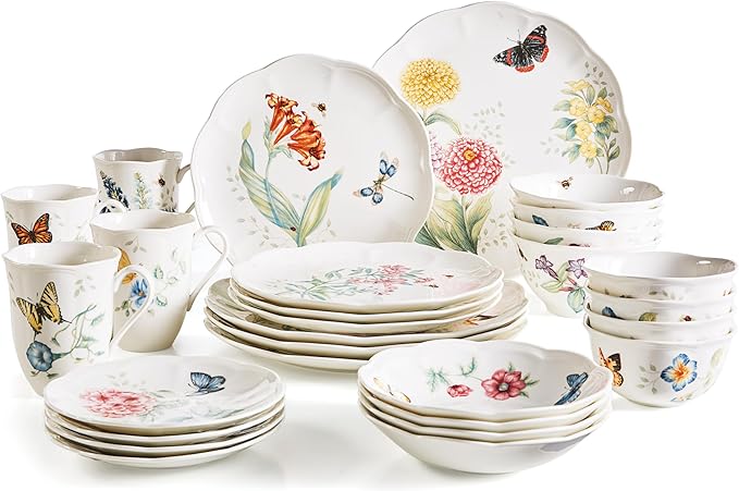 Lenox 865075 Butterfly Meadow 28-Piece Dinnerware Set, White