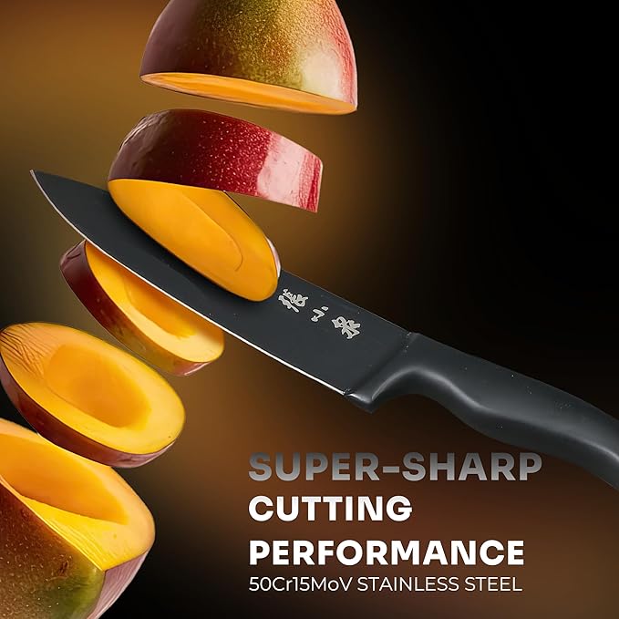 ZHANG XIAO QUAN SINCE 1628 15Pcs Knife Sets with Block, knife sets for kitchen with block High Carbon Stainless Steel Built-in Sharpener(Black)
