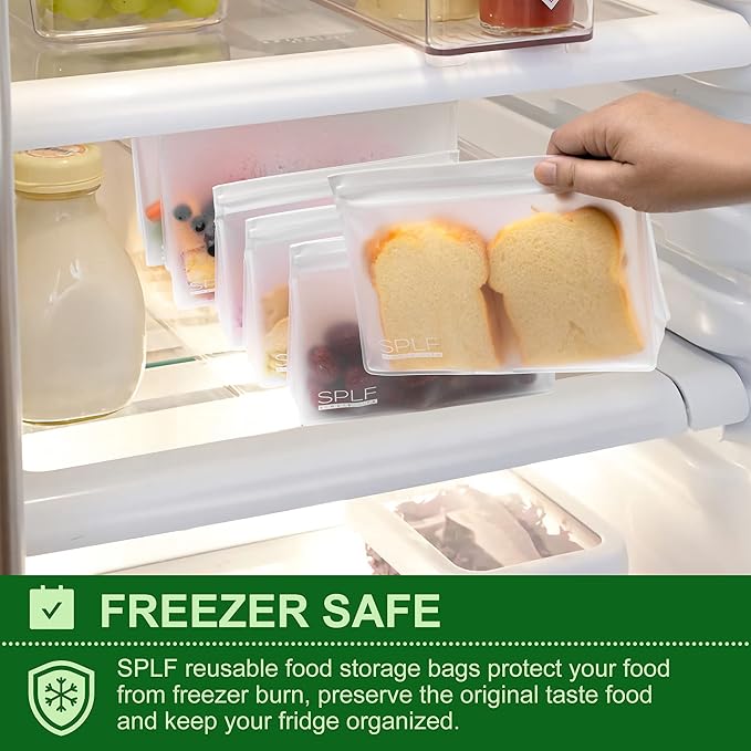 SPLF 6 Pack Reusable Half Gallon Freezer Bags, Reusable Food Storage Bags, Bpa Free Stand Up Extra Thick Leakproof Silicone and Plastic Free Zipper Sandwich Snack Lunch Bags