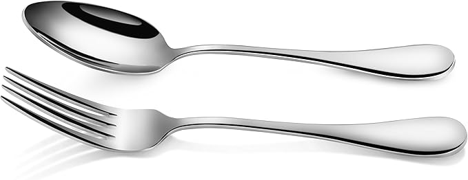 Artaste 56426 Rain 18/10 Stainless Steel Table LARGE SERVING Spoons and Forks Set, of 6 in Each, Silver