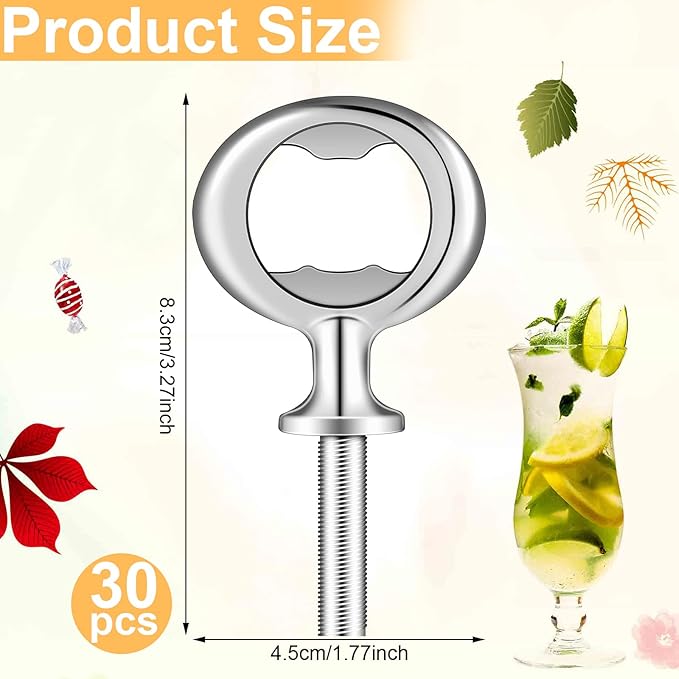Metal Bottle Opener Kit Blank Bottle Opener Stainless Steel Open Inserts Hardware for Wedding Wine Party DIY Project Craft Wood Turning(Silver,30 Pieces)