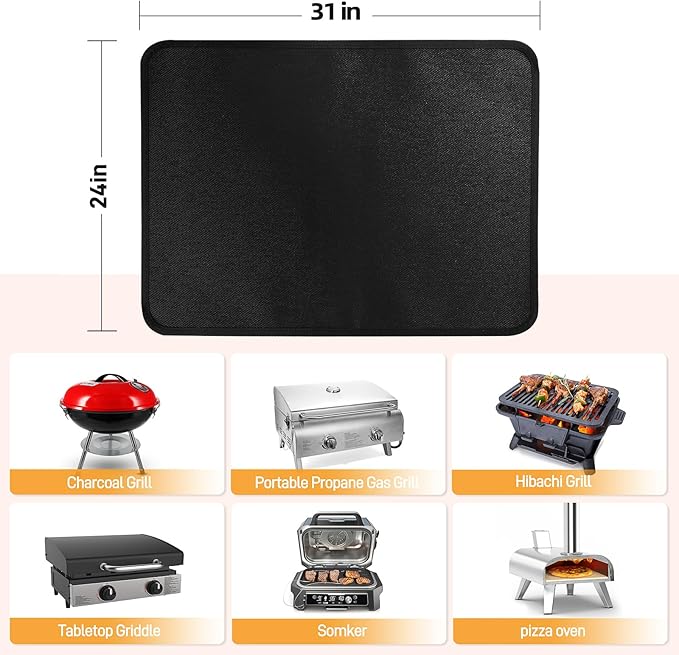 Heat Resistant Mats for Countertop and Grill Table, Fireproof Grill Mats for Outdoor Grill, Portable Charcoal Grill, Gas Grill, Pizza Oven Compatible with Blackstone, Ninja 24x31x0.02in, Black