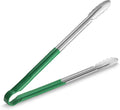 New Star Foodservice 35810 16-Inch Utility Spring Tongs, Stainless Steel, Vinyl Coated, Set of 12, Green