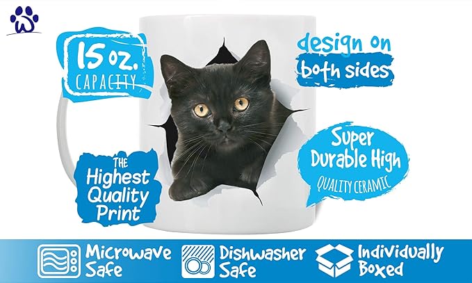 Winston & Bear Funny Black Kitten Coffee Mug - Funny Ceramic Coffee Mug Gift for Cat Lovers - Cute Novelty Cat Themed Cup for Men and Women (15oz)