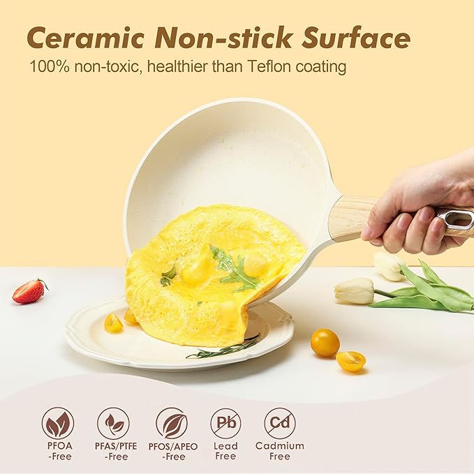 SENSARTE Ceramic Cookware Set, Pots and Pans Set Non stick, 14-Piece Induction Cookware, Non toxic Healthy Non Stick Kitchen Cooking Set, with Frying Pans Set, PFAS PTFE PFOA PFOS Free