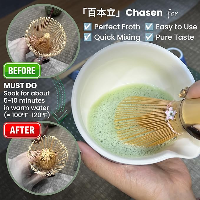 Matcha Whisk Set Incl. Ceramic Bowl With Spout, Whisk (Chasen), Stand, Bamboo Scoop, Sifter, Electric Frother, Tea Towel etc. 9 Pcs Matcha Making Starter Kit, Blue&White