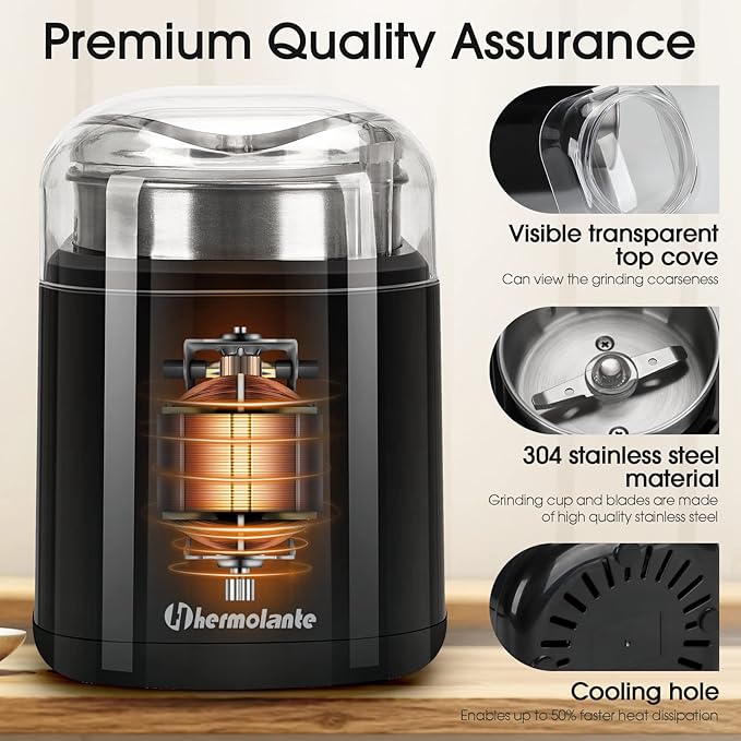 Herb Grinder Spice Grinder, 200 w Herb Grinder with Stainless Steel Blade and Cleaning Brush, Compact Size Electric Grinder for Herbs and Spices -5.11in (Black)