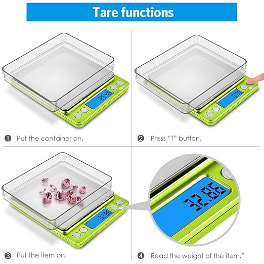 AMIR Digital Kitchen Scale, 500g-0.01g Mini Pocket Jewelry Scale, Cooking Food Scale with Backlit LCD Display, 2 Trays, 6 Units, Auto Off, Tare, Stainless Steel (Battery Included)
